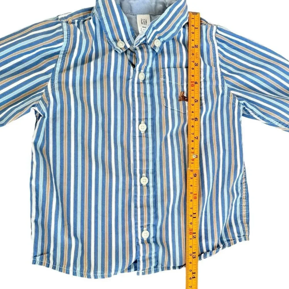 Baby Gap Boys Long Sleeve Striped Button Down Brannan Bear Shirt. 12-18 Months